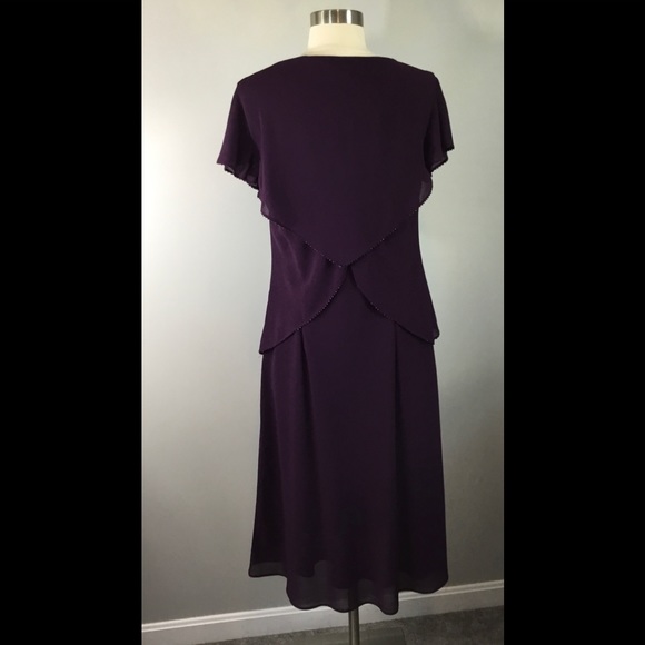Coldwater Creek Sz 10 Purple Beaded V Neck Dress Wine Red - Picture 10 of 12